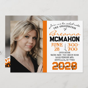 Orange Black White Graduation 2 Photo Invitation