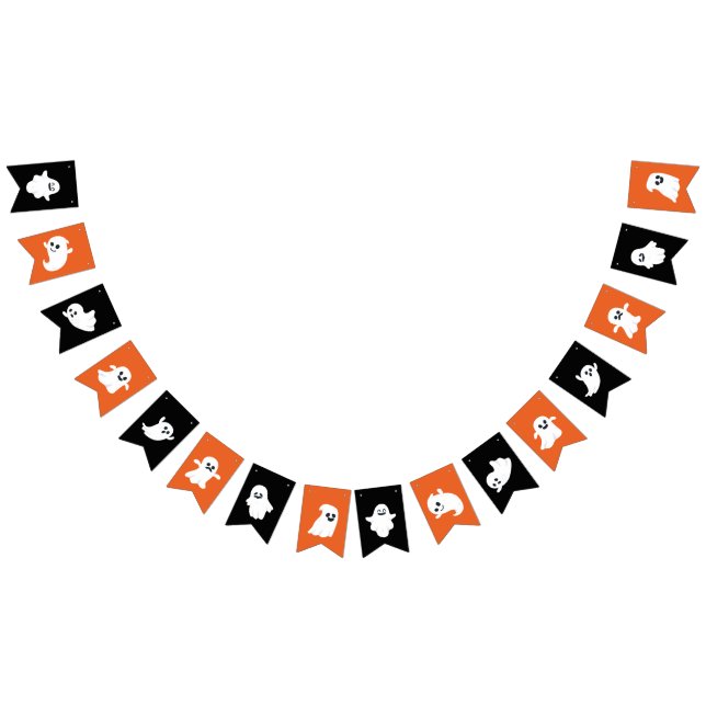 Orange Black White Happy Halloween Cute Ghost  Bunting Flags (All)