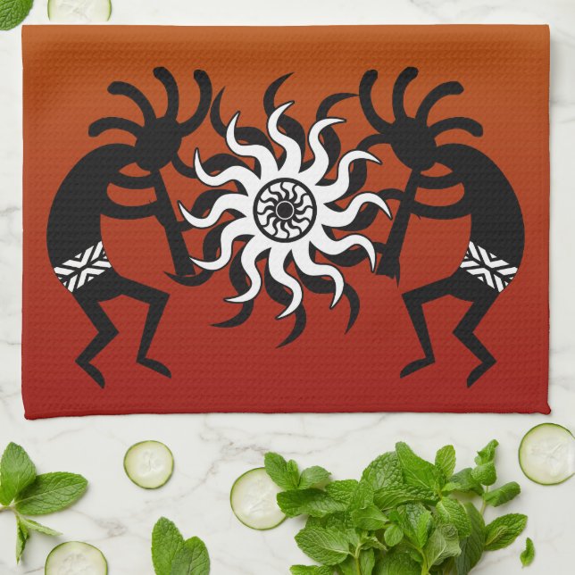 Orange Black White Kokopelli Southwest Tribal Sun Towel (Folded)