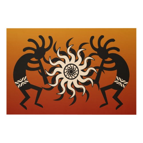 Orange Black White Kokopelli Southwest Tribal Sun Wood Wall Decor