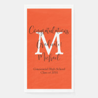 Orange Black White Monogram Graduation Graduate