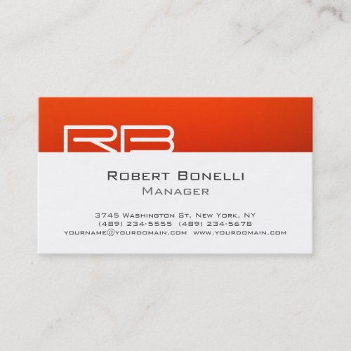 Orange Black White Monogram Manager Business Card