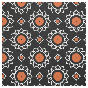 Orange Black White Ornamental Geometric Pattern Fabric