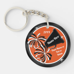 Orange, Black, White, Personalized Cheer Keychains