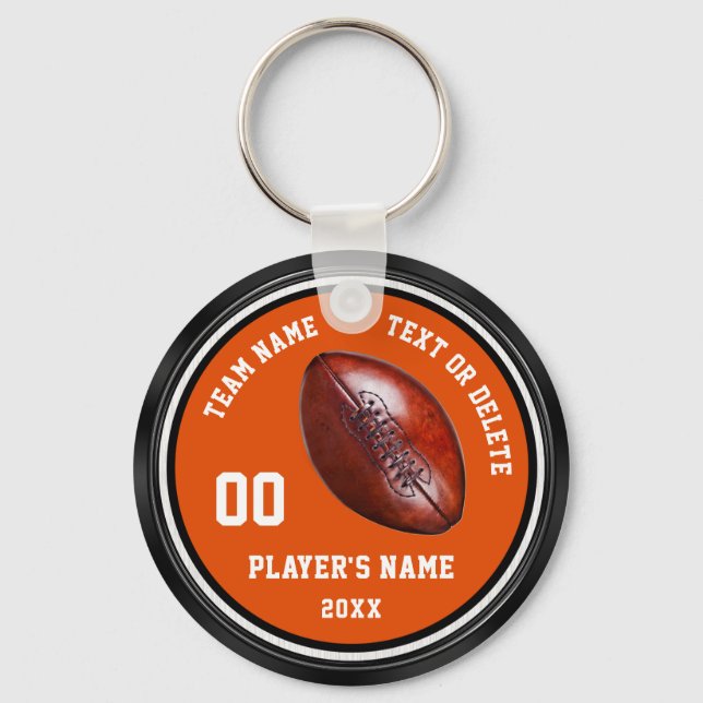 Orange, Black, White Personalized Football Gifts Keychain (Front)