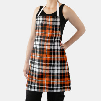 Orange Black White Plaid Tartan Pattern Design Apron