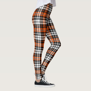 Orange Black White Plaid Tartan Pattern Design  Leggings