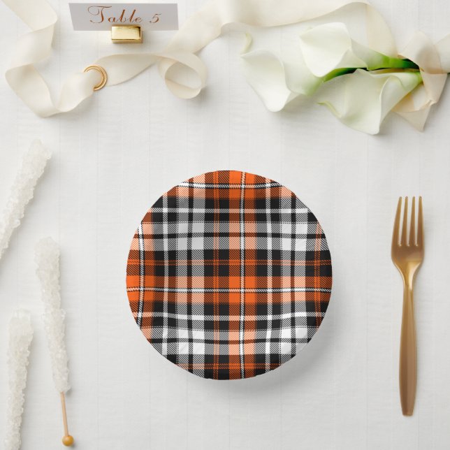 Orange Black White Plaid Tartan Pattern Design  Paper Bowls (Wedding)