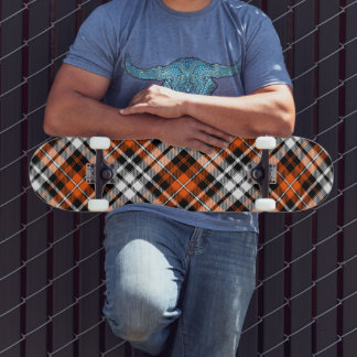 Orange Black White Plaid Tartan Pattern Design Skateboard