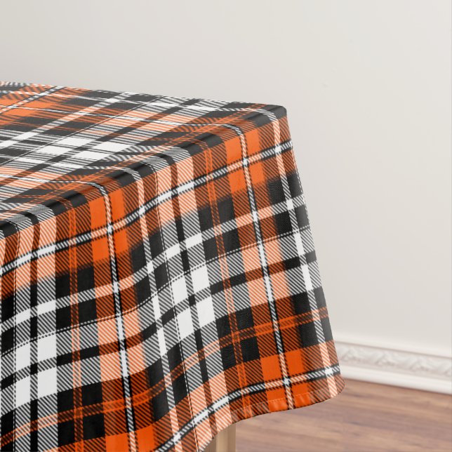 Orange Black White Plaid Tartan Pattern Design  Tablecloth (In Situ)