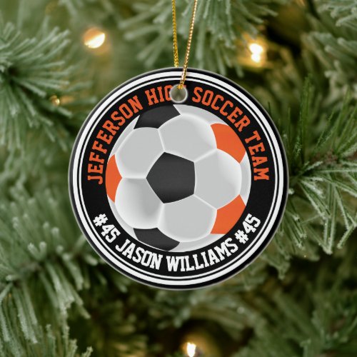 Orange, Black &amp; White Soccer ⚽  Ceramic Ornament