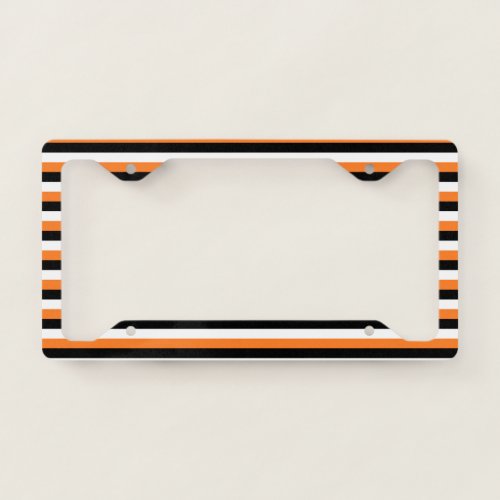 Orange Black White Stripes License Plate Frame