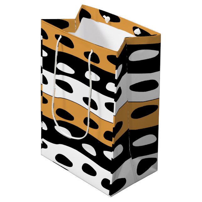 Orange Black White Stripes Medium Gift Bag (Front Angled)