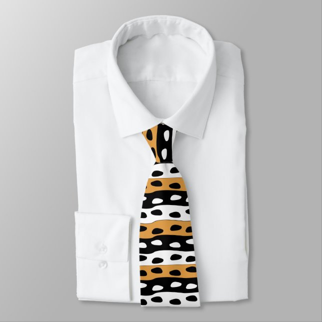 Orange Black White Stripes Neck Tie (Tied)