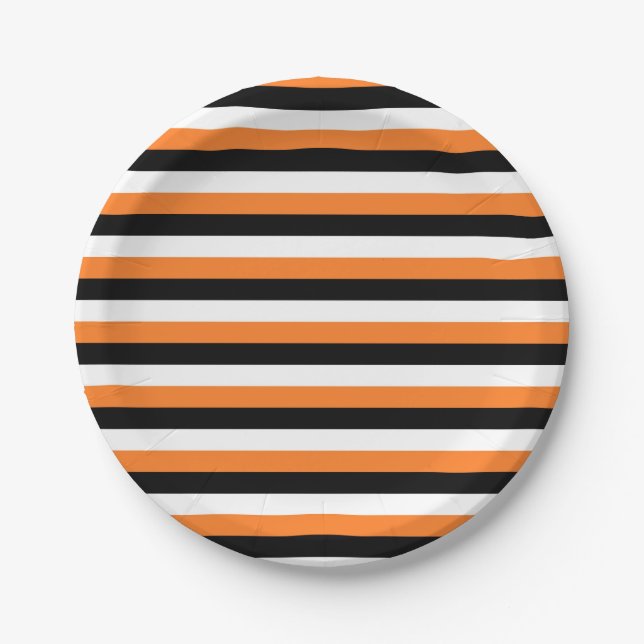 Orange, Black, White Stripes Paper Plates (Front)