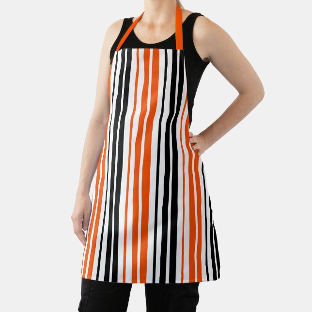 Orange Black White Stripes Pattern Design  Apron (Insitu)