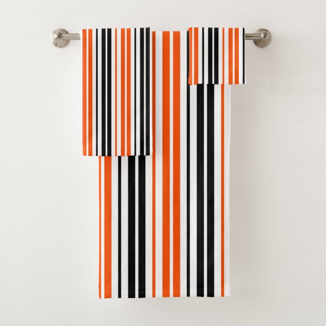 Orange Black White Stripes Pattern Design  Bath Towel Set (Insitu)