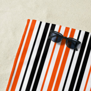 Orange Black White Stripes Pattern Design Beach Towel
