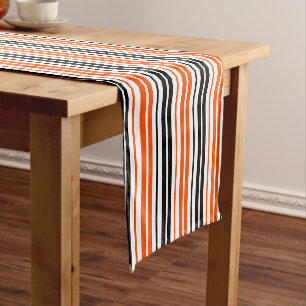 Orange Black White Stripes Pattern Design Short Table Runner