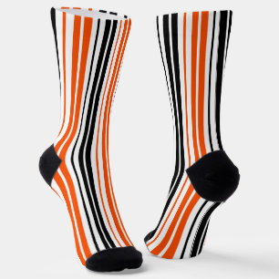 Orange Black White Stripes Pattern Design Socks