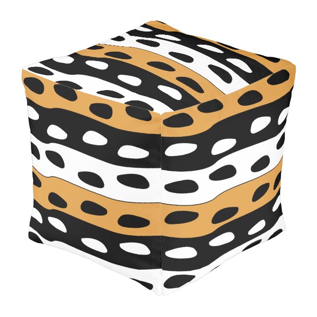 Orange Black White Stripes Pouf (Angled Front)