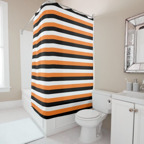 Orange Black White Stripes Shower Curtain