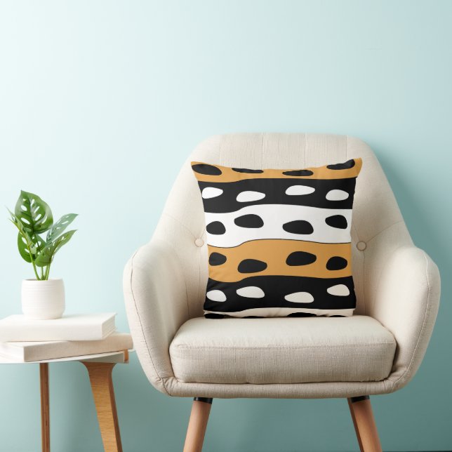 Orange Black White Stripes Throw Pillow (Chair)
