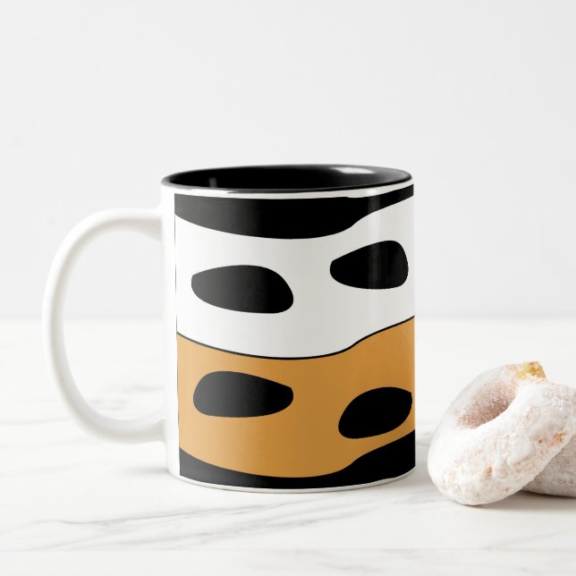 Orange Black White Stripes Two-Tone Coffee Mug (With Donut)