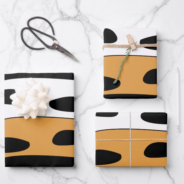 Orange Black White Stripes Wrapping Paper Sheets (Front)