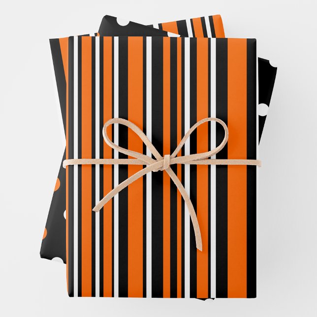 Orange, Black & White Trendy Stripes & Polka Dots Wrapping Paper Sheets (Orange, Black & White Trendy Stripes & Polka Dots Wrapping Paper Sheets)