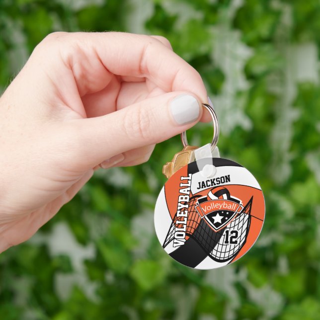 Orange, Black & White Volleyball Design Keychain (Hand)