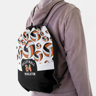 Orange, Black & White Volleyball Drawstring Bag
