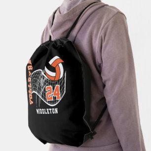 Orange, Black & White Volleyball Drawstring Bag