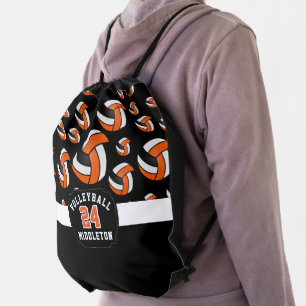 Orange, Black & White Volleyball Drawstring Bag