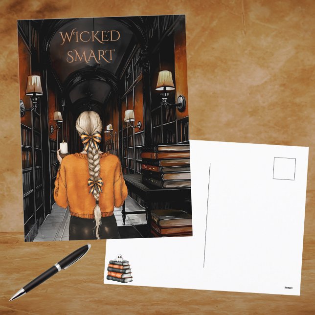 Orange Black Wicked Smart Spooky Library Halloween Holiday Postcard (Creator Uploaded)