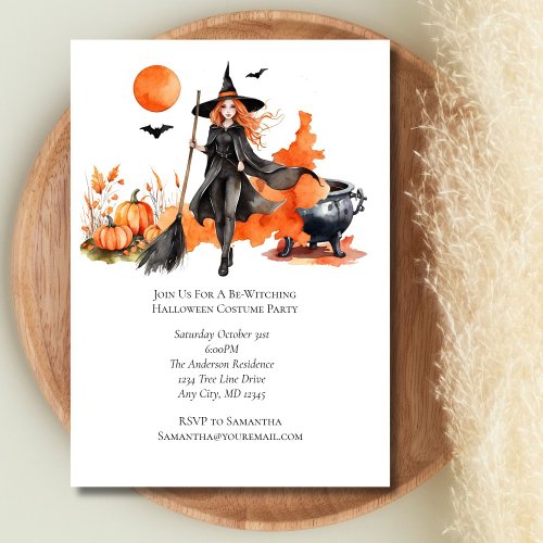 Orange Black Witch Halloween Costume Party Invitation