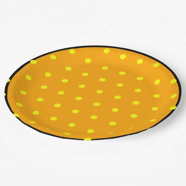Orange Black Yellow Polka Dots  Paper Plates (Angled)