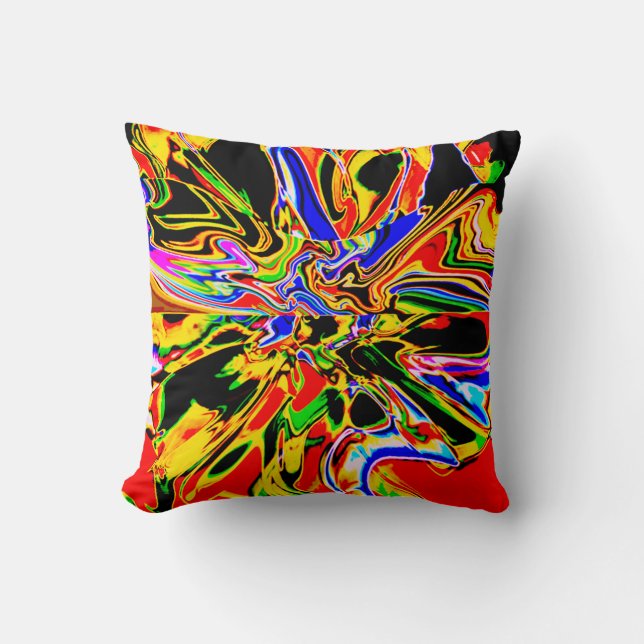 Orange Black Yellow Psychedelic Flower Art Design Throw Pillow (Front)