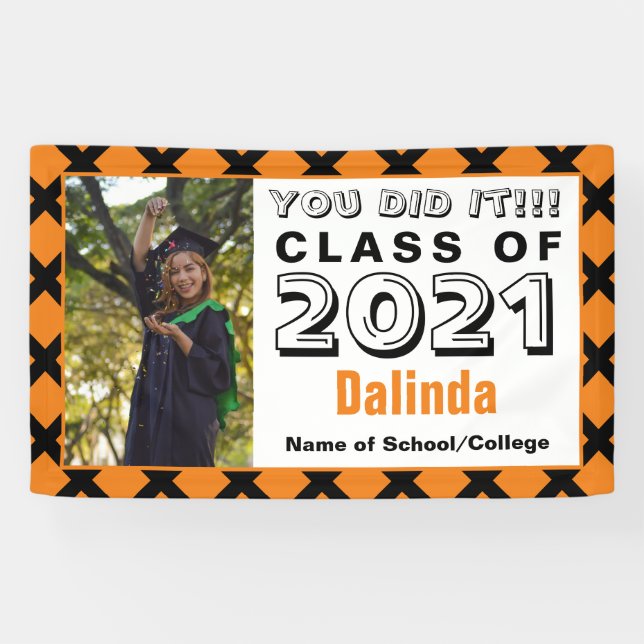 Orange & Black You Did It Graduation Banner (Horizontal)