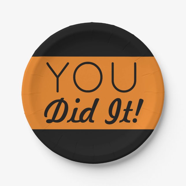 Orange & Black You Did It Graduation Paper Plates (Front)