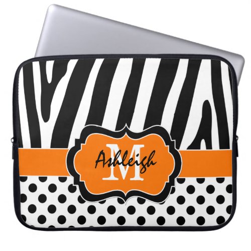 Orange Black Zebra Stripes Polka Dots Laptop Case