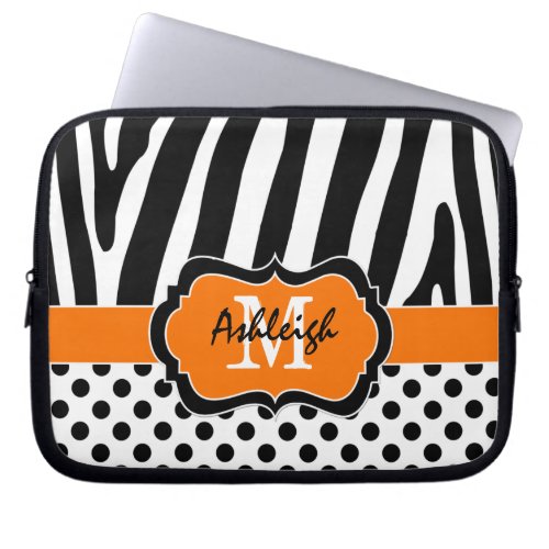 Orange Black Zebra Stripes Polka Dots Laptop Case