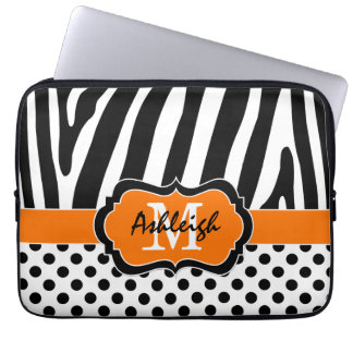 Orange Black Zebra Stripes Polka Dots Laptop Case