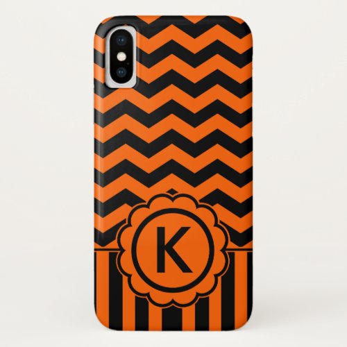 Orange Black Zig Zag Monogram iPhone X Case