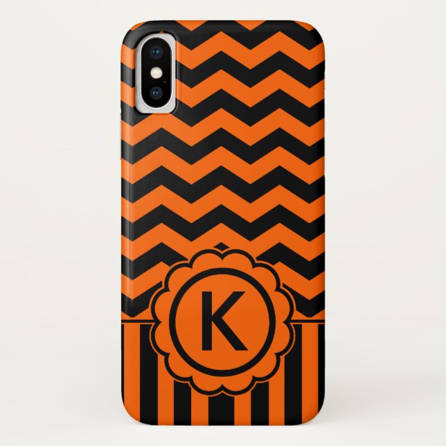 Orange Black Zig Zag Monogram Case-Mate iPhone Case (Back)