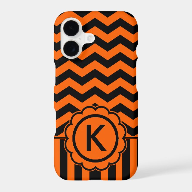 Orange Black Zig Zag Monogram Iphone Case (Back)