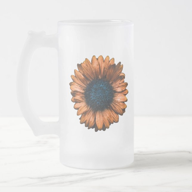 Orange Blanket Flower Frosted Glass Beer Mug (Left)