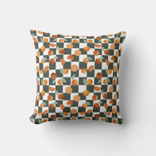 Orange Bliss Dark Teal Checkers Throw Pillow