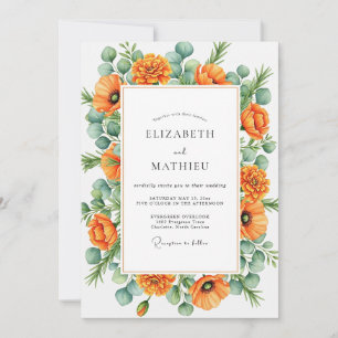 Orange Blissful Botanical Wedding Invitation