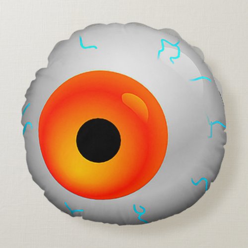 Orange Bloodshot Eye Zombie Halloween Round Round Pillow